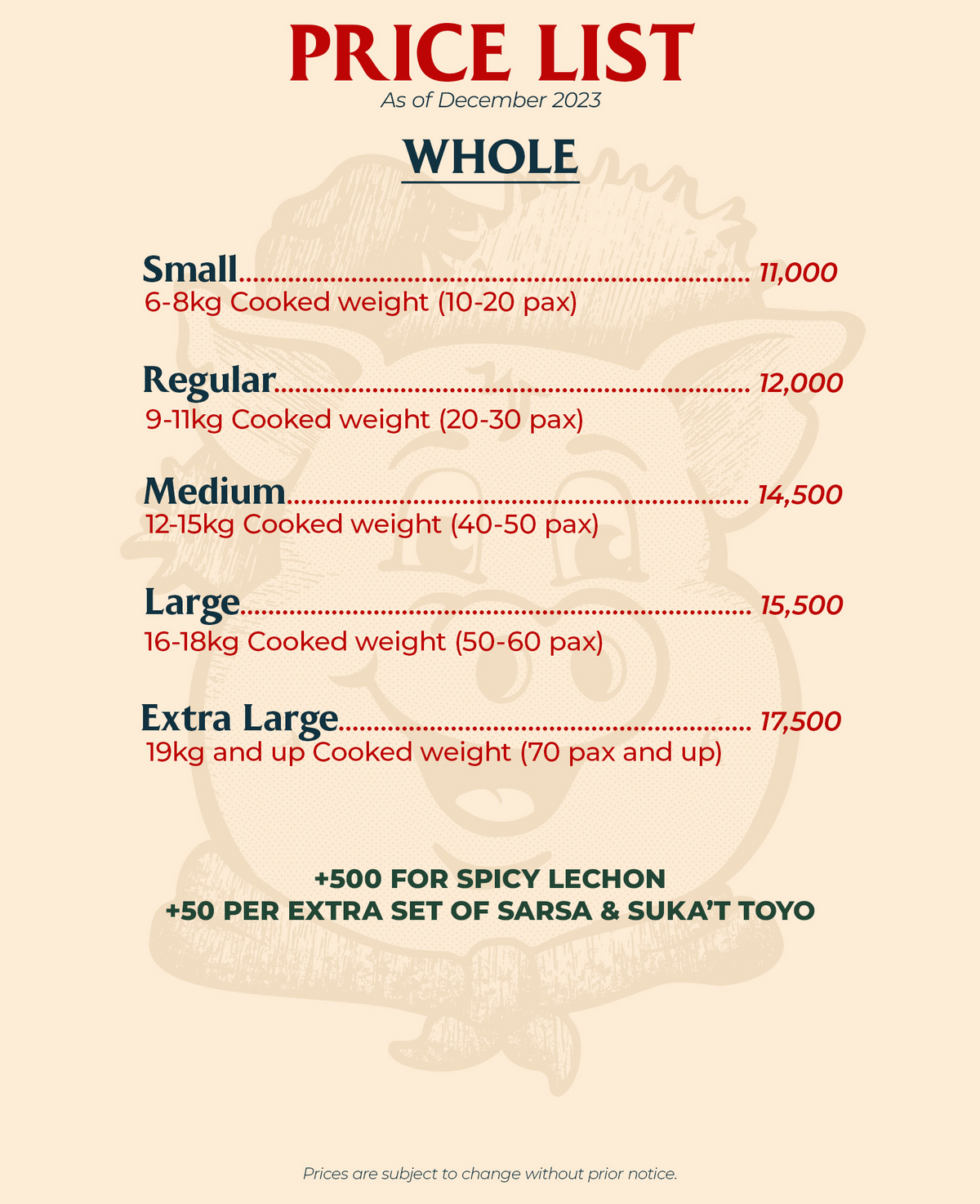 Abub Price List – Abub's Cebuana Lechon